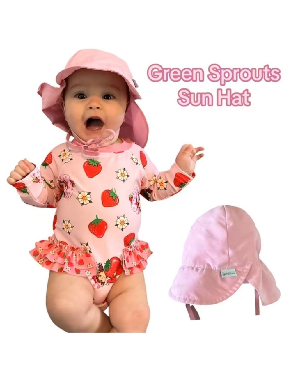 Pink Sun Hat - Baby Bucket Hat Adjustable UVF 50 Protectant 0-6 months